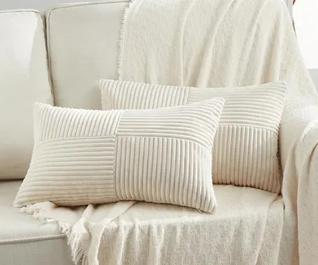 Set of 2 Cream Beige Corduroy Christmas Cushion Covers