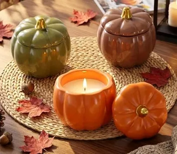 3 Stk Herbst Kürbis Kerzen Keramik Set