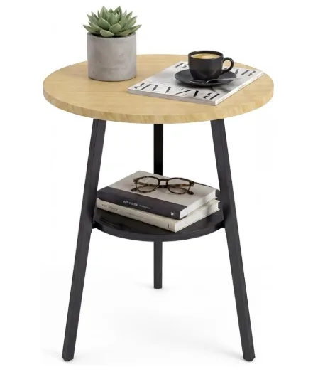 Side Table Round Oak Coffee Table 2 Levels