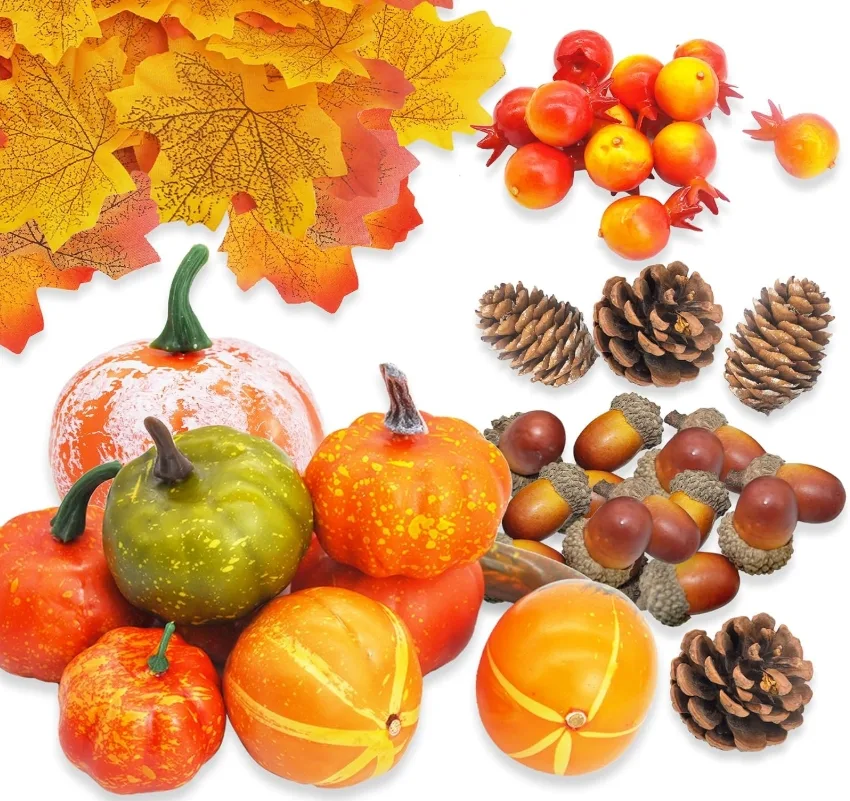 96 Stück Künstliche Kürbis Herbst Deko Herbstblätter Herbstdeko Set