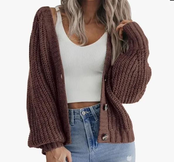 Strickjacke Damen Kurz Cardigan V-Ausschnitt